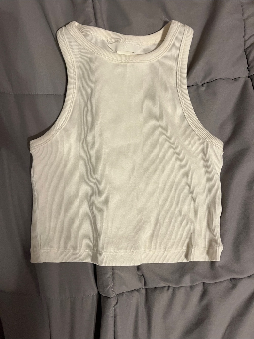 H&M White Ribbed Cropped Tank Top
